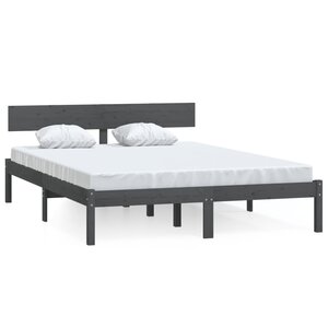 vidaXL Cadre de lit Gris Bois massif 120x190 cm Petit double