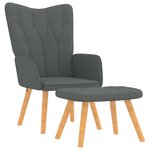 vidaXL Chaise de relaxation avec tabouret Gris foncé Tissu