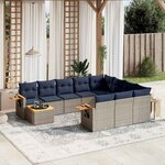 vidaXL Salon de jardin 11 Pièces avec coussins gris résine tressée