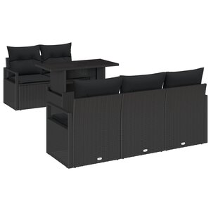 Ensemble de Canapé de Jardin de 6 Pièces avec Coussins Noir Poly Rattan