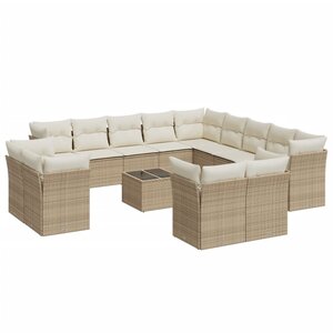 vidaXL Salon de jardin avec coussins 14 Pièces beige résine tressée