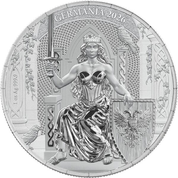 Pièce de monnaie en Argent 5 Mark g 31.1 (1 oz) Millésime 2026 Germania GERMANIA