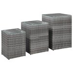 vidaXL Tables d'appoint 3 Pièces et dessus en verre Gris Résine tressée