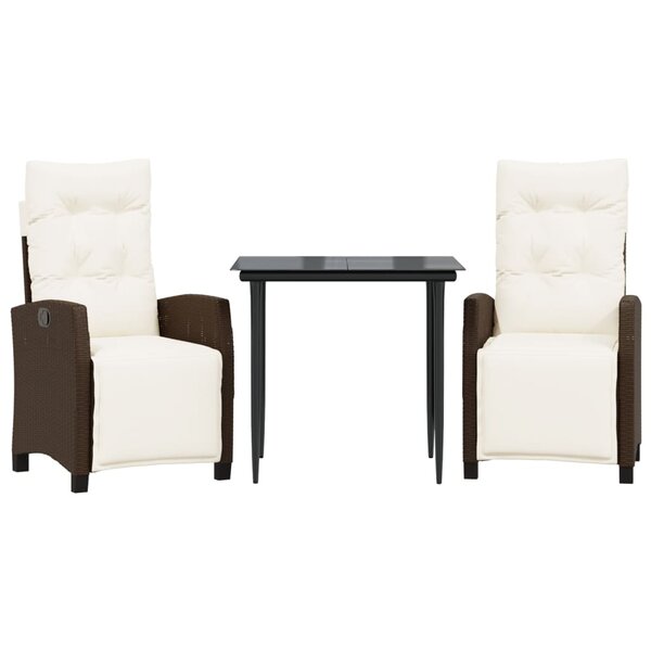 vidaXL Ensemble à manger de jardin 3 Pièces et coussins marron poly rotin