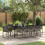 vidaXL Ensemble de Salle à Manger de Jardin avec Coussins de 9 Pièces Gris Rattan PE