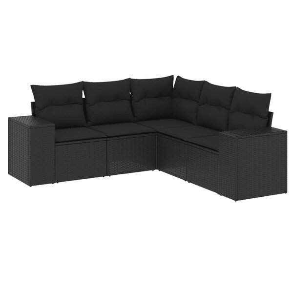 vidaXL Salon de jardin 5 Pièces avec coussins noir résine tressée
