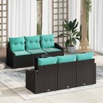 vidaXL Ensemble de Canapés 7 Pièces Noir et turquoise polyrotin
