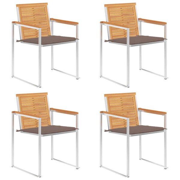 vidaXL Chaises de jardin lot de 4 avec coussins Bois de teck massif