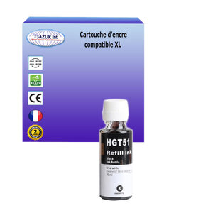 Bouteille d'encre compatible avec HP Ink Tank 110, 115, 116, 118, 310 remplace HP GT51- Noire - 90ml - T3AZUR