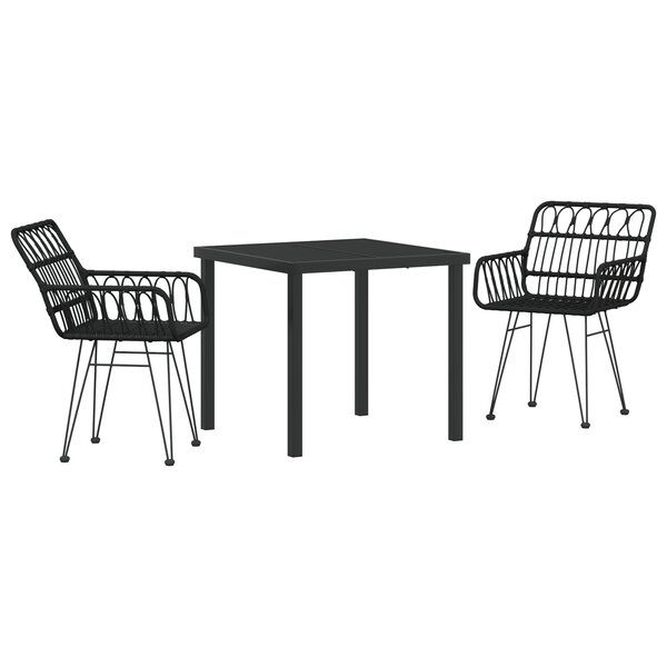 vidaXL Ensemble de Dîner de Jardin 3 Pièces Noir Poly Rattan