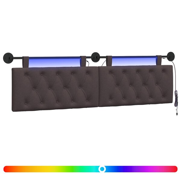 vidaXL Tête de lit suspendue Avec lumière LED Marron foncé Tissu