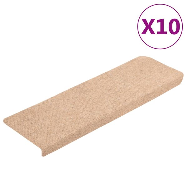 vidaXL Tapis de marches d'escalier 10 Pièces crème 65x21x4 cm aiguilleté