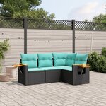vidaXL Salon de jardin 4 Pièces avec coussins noir résine tressée