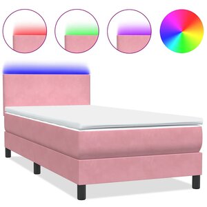 vidaXL Sommier à lattes de lit avec matelas et LED rose 80x220 cm velours