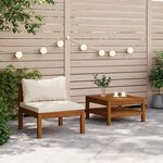 vidaXL Ensemble de canapés 2 Pièces et coussins blanc crème Acacia solide
