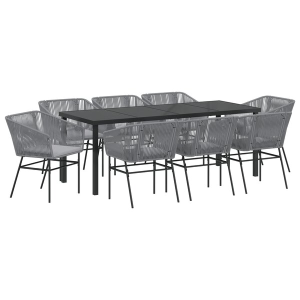 vidaXL Ensemble de salle à manger de jardin 9 pièces avec coussins gris en poly rotin