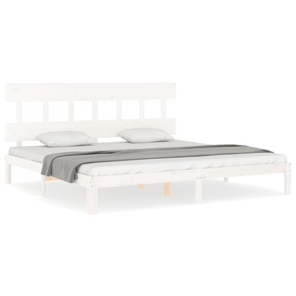 vidaXL Cadre de lit avec tête de lit blanc Super King Size bois massif