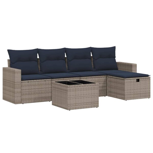 vidaXL Salon de jardin 6 Pièces avec coussins gris résine tressée