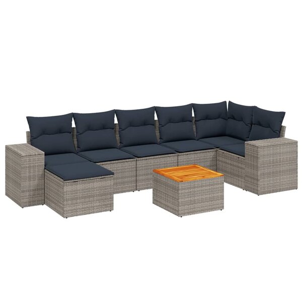 vidaXL Salon de jardin 8 Pièces avec coussins gris résine tressée