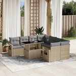 vidaXL Salon de jardin avec coussins 9 Pièces beige résine tressée