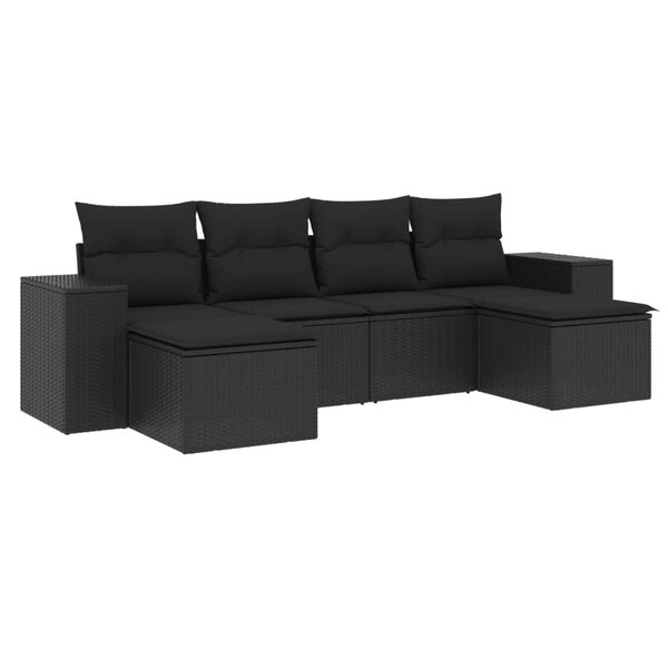 vidaXL Salon de jardin 6 Pièces avec coussins noir résine tressée