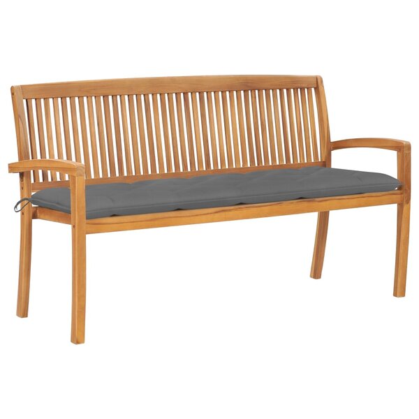 vidaXL Banc de jardin empilable et coussin 159 cm Bois de teck massif