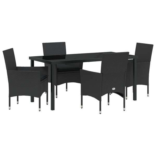 Ensemble de Salle à Manger de Jardin 5 Pièces avec Coussins en Poly Rattan Noir
