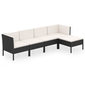 vidaXL Salon de jardin 5 Pièces avec coussins résine tressée noir