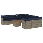 vidaXL Salon de jardin avec coussins 12 Pièces gris résine tressée