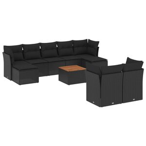 vidaXL Salon de jardin 10 Pièces avec coussins noir résine tressée