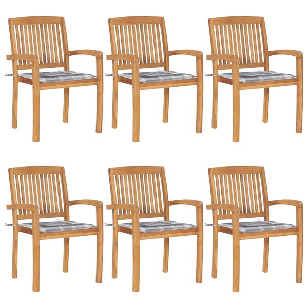 vidaXL Chaises de jardin empilables avec coussins 6 Pièces Teck solide