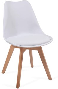 Lot de 6 chaises de salle à manger scandinaves assise rembourré pieds en bois hêtre rétro chaise pour salon chambre cuisine bureau blanc 01_0000727
