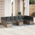 Ensemble Canapé de Jardin de 11 Pièces avec Coussins en Poly Rattan Gris