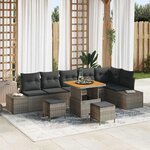 vidaXL Ensemble de canapé de jardin avec coussin 9 Pièces Gris Poly rotin