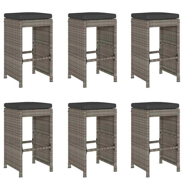 vidaXL Tabourets de bar de jardin et coussins lot de 6 résine tressée