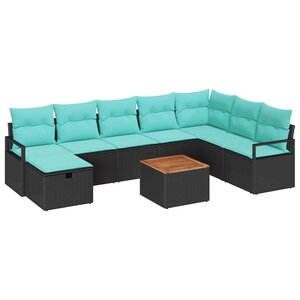 vidaXL Ensemble de canapé de jardin avec coussin 9 Pièces Noir Poly rotin