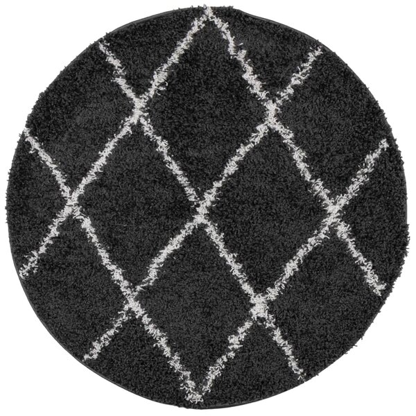 vidaXL Tapis shaggy à poils longs moderne noir et crème Ø 200 cm