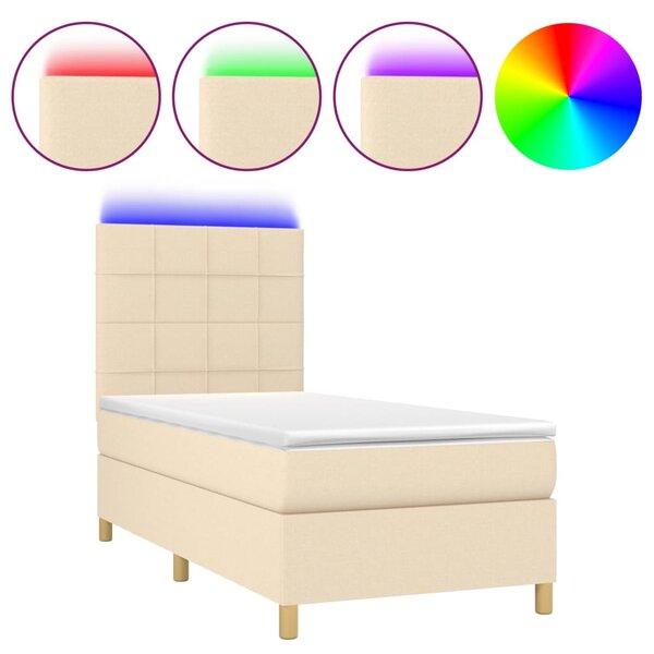 vidaXL Sommier à lattes de lit et matelas et LED Crème 100x200cm Tissu