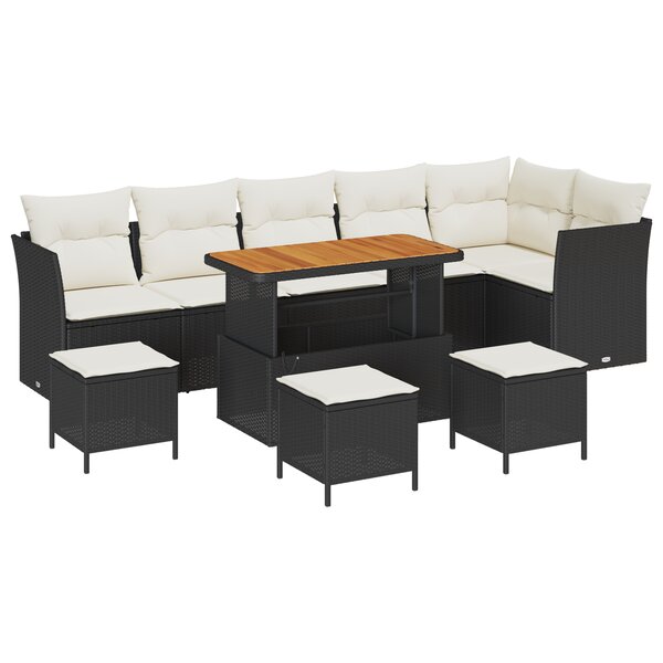 Set de canapés de jardin 10 pièces avec coussins Noir Rotin Synthétique Acacia