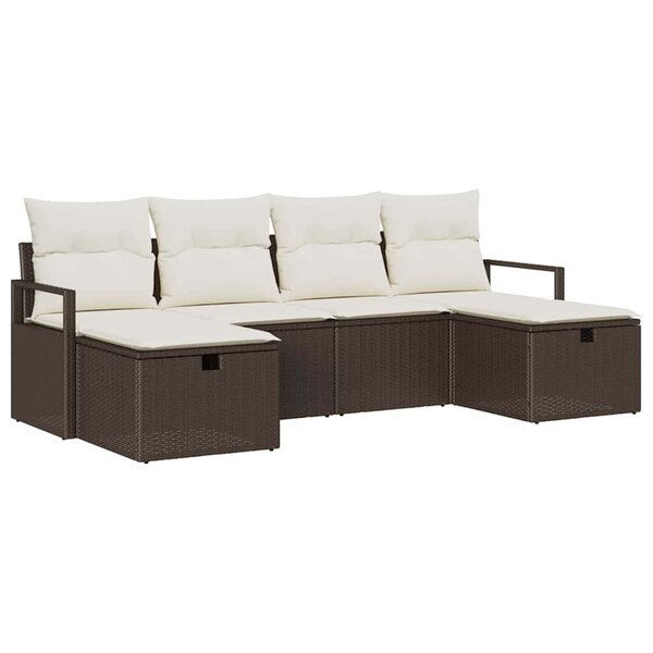 vidaXL Ensemble de canapé de jardin avec coussin 6 Pièces Marron et crème