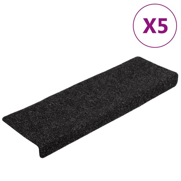 vidaXL Tapis d'escalier autocollants 5 pièces 65 x 21 x 4 cm Noir Bord rectangulaire