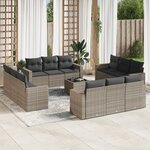 vidaXL Salon de jardin avec coussins 13 Pièces gris résine tressée