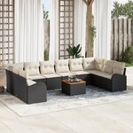 vidaXL Ensemble de canapés de jardin 11 pièces avec coussins Noir Poly Rattan Acacia
