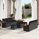 Ensemble de canapé de jardin de 9 pièces avec coussins  osier poly noir