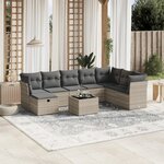 vidaXL Salon de jardin 9 Pièces avec coussins gris clair résine tressée