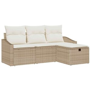 vidaXL Ensemble de canapé de jardin 4 Pièces Beige Poly rotin