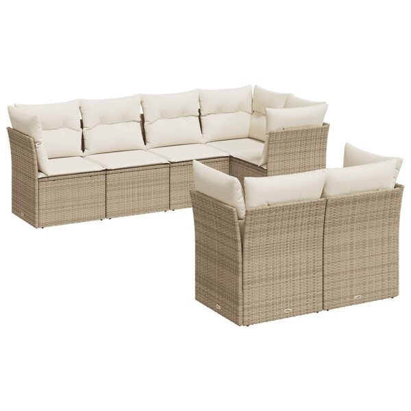vidaXL Salon de jardin avec coussins 7 Pièces beige résine tressée