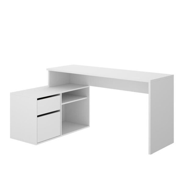 Bureau d'angle reversible 1 tiroir + 1 porte - Blanc - 139 x 92 x Hauteur 75 cm - ROX