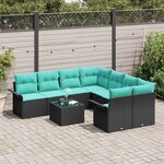 vidaXL Ensemble de canapé de jardin 9 Pièces Noir et turquoise polyrotin