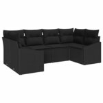 vidaXL Ensemble de Canapés avec coussin 6 Pièces Noir polyrotin